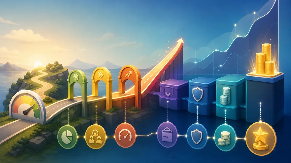 Sales earnings track moving through quota gates, accelerator ramps, split credit modules, and commission calculator